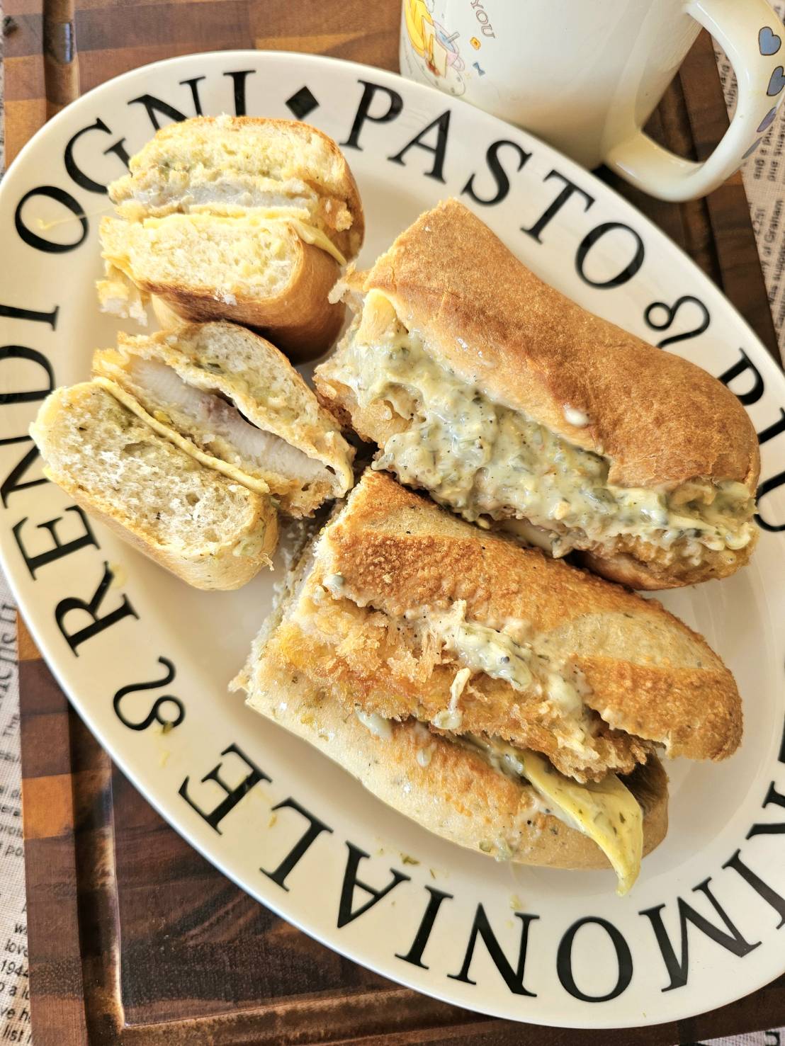 Lean life |  Dolly fish grilled with cheese and pistachio cream sauce sandwich french bread