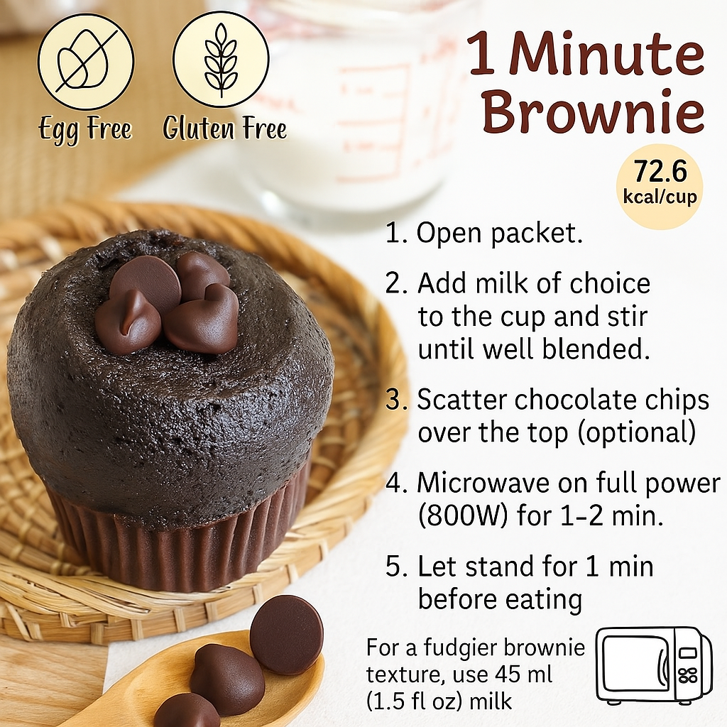 18 Kcal |  72.6 kcal Only!!! 1 Minute Dark Brownie 1分鐘微波朱古力布朗尼（高蛋白 / 低卡 / 三款口味）