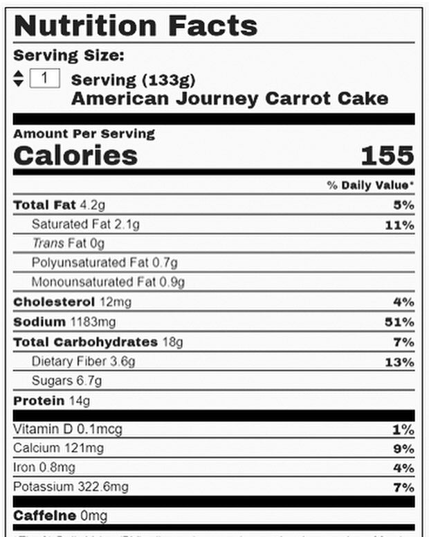 18 Kcal | American Journey Carrot Cake
